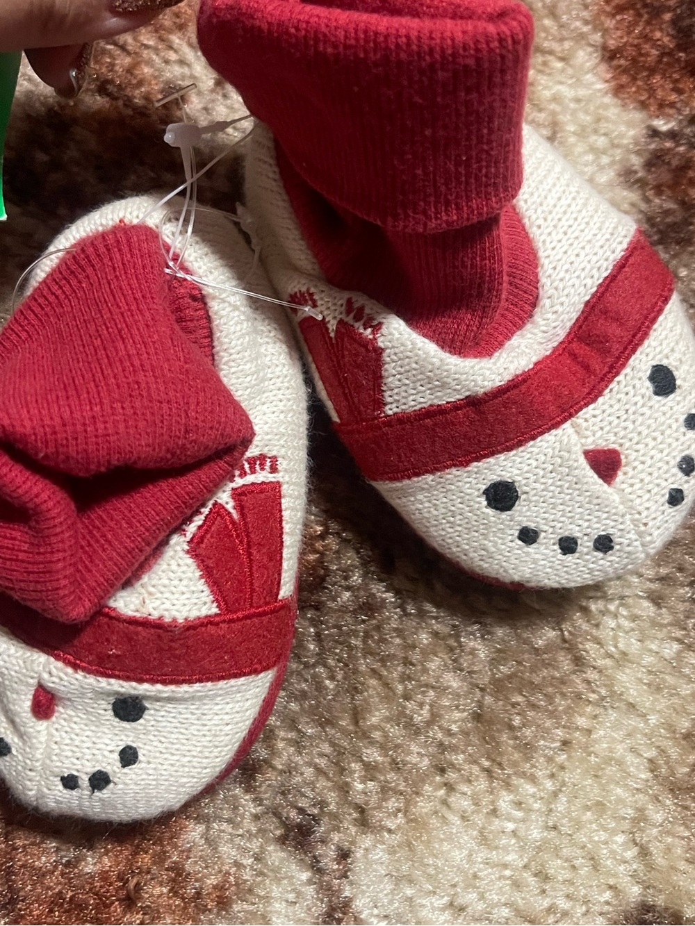 Gymboree Red and White Snowman Sock Booties for Baby